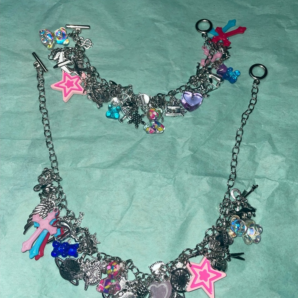 Silver Charm Bracelet with Necklace. Junk style - Picture 8 of 12